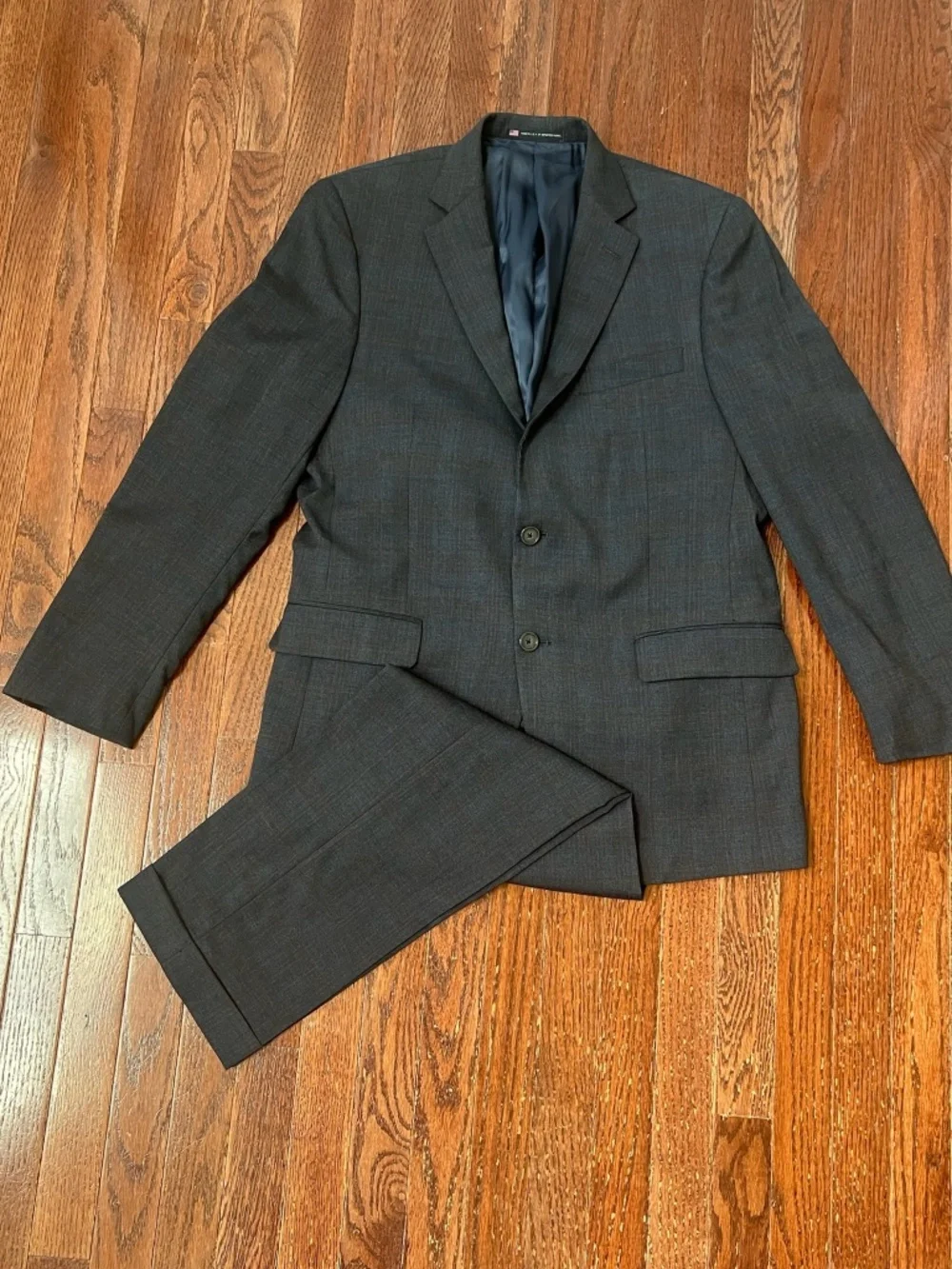 Hart Schaffner Marx Navy Blue and Brown Plaid Mens 2-Piece Suit, 42R